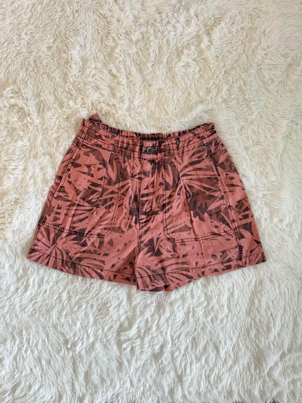 Free People Coral Pink Tropical-Print Bermuda Shorts